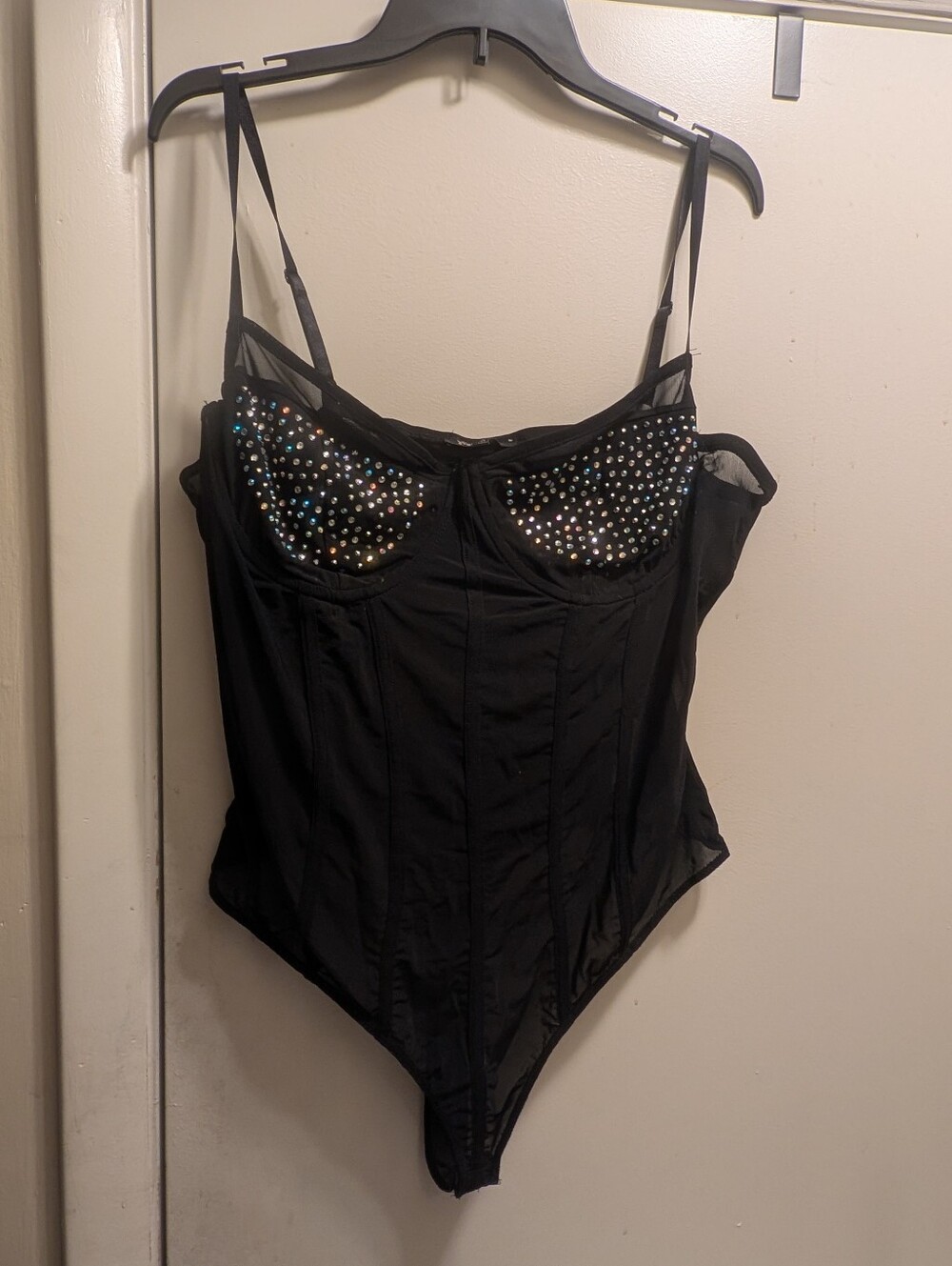 3/$15 Black Rhinestone Corset Bodysuit